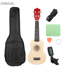 Load image into Gallery viewer, 21 inch Ukelele Soprano 4 Strings Hawaiian Spruce Basswood Guitar Musical Instrument Set Kits+Tuner+String+Strap+Bag
